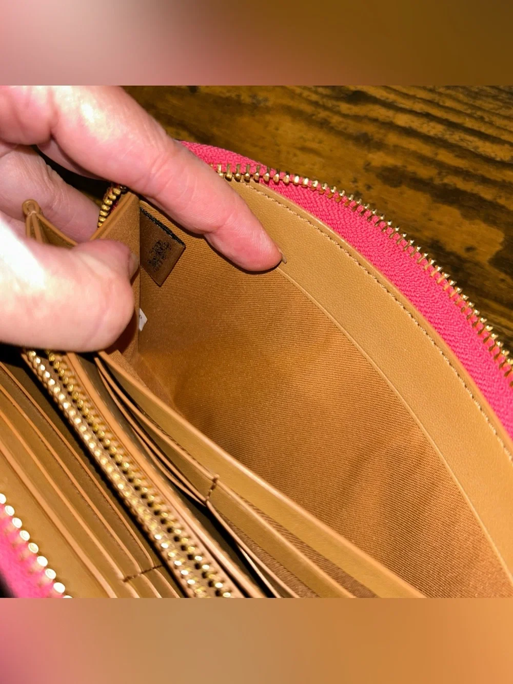 Coach Pink Pebbled Leather Zip Wallet